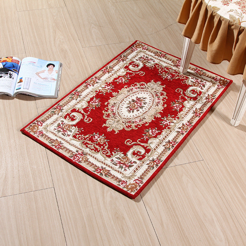 Multicolored Doormat Traditional Peonies Rug Polyester Stain Resistant Non-Slip Backing Washable Rug
