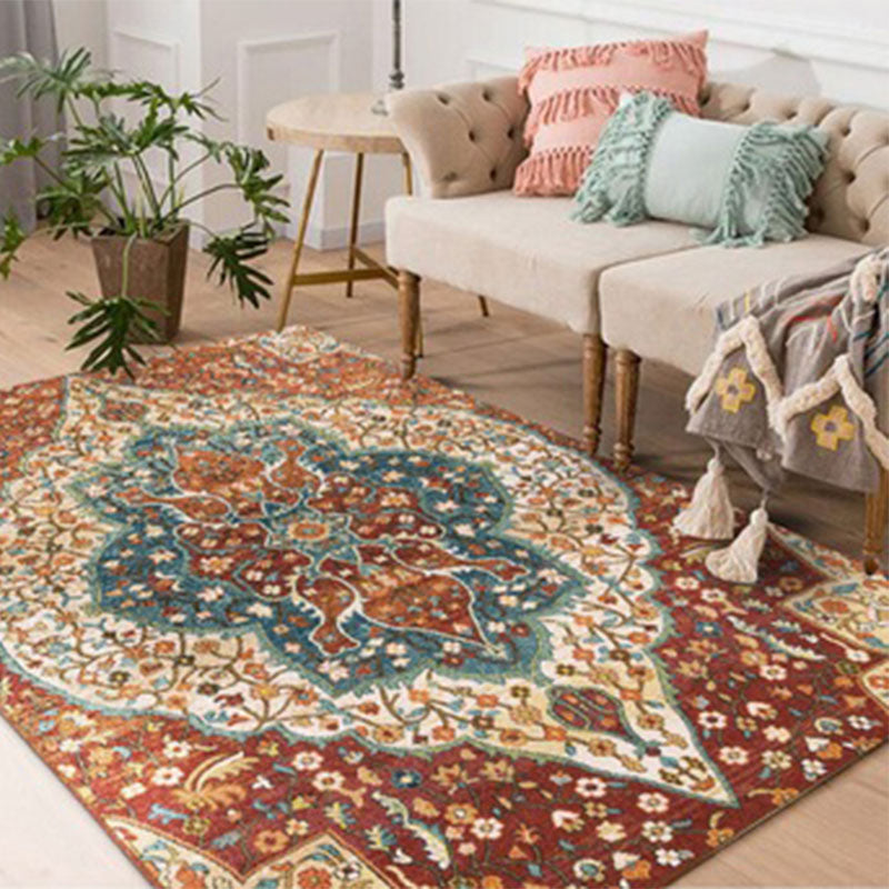 Worn Moroccan Rug Multicolored Patterned Rug Non-Slip Machine Washable Stain Resistant Rug for Home