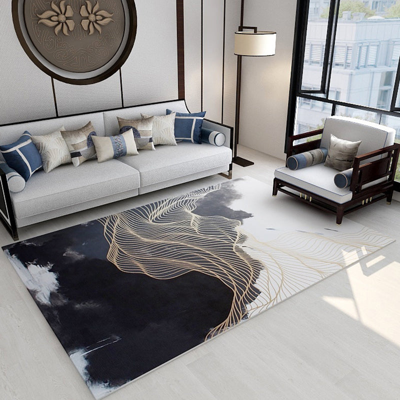 Asian abstract flowing print carpet Multicolor synthetic carpet pet-friendly washable non-slip flooring for living room