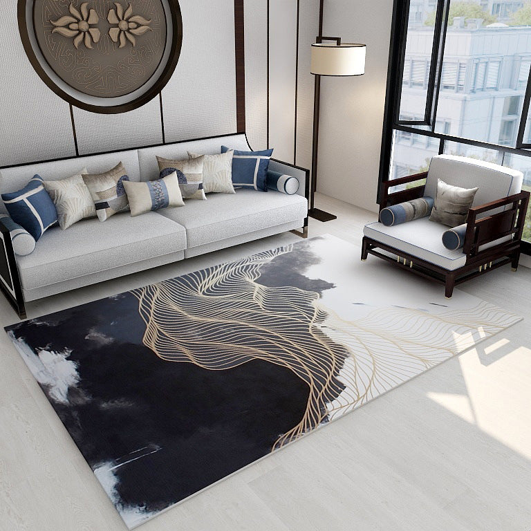 Asian abstract flowing print carpet Multicolor synthetic carpet pet-friendly washable non-slip flooring for living room