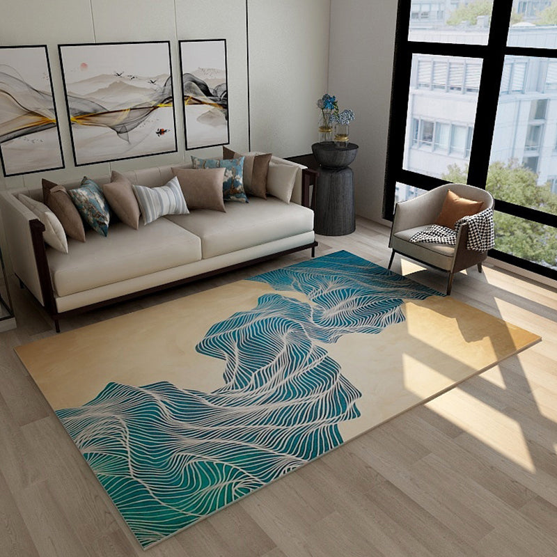 Asian abstract flowing print carpet Multicolor synthetic carpet pet-friendly washable non-slip flooring for living room