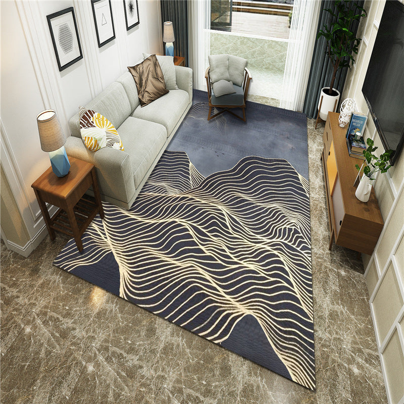 New Chinoiserie Area Rug Multi Colored Abstract Wave Rug Stain Resistant Washable Non-Slip Backing Rug for Lounge