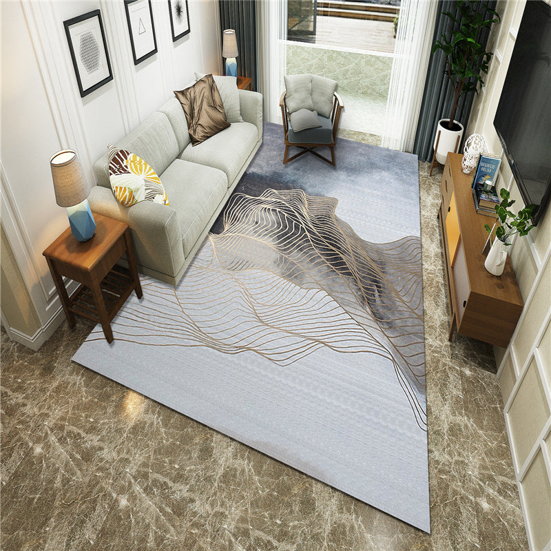 New Chinoiserie Area Rug Multi Colored Abstract Wave Rug Stain Resistant Washable Non-Slip Backing Rug for Lounge