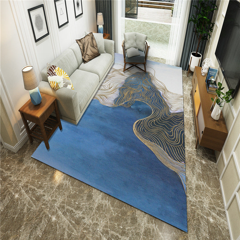 New Chinoiserie Area Rug Multi Colored Abstract Wave Rug Stain Resistant Washable Non-Slip Backing Rug for Lounge