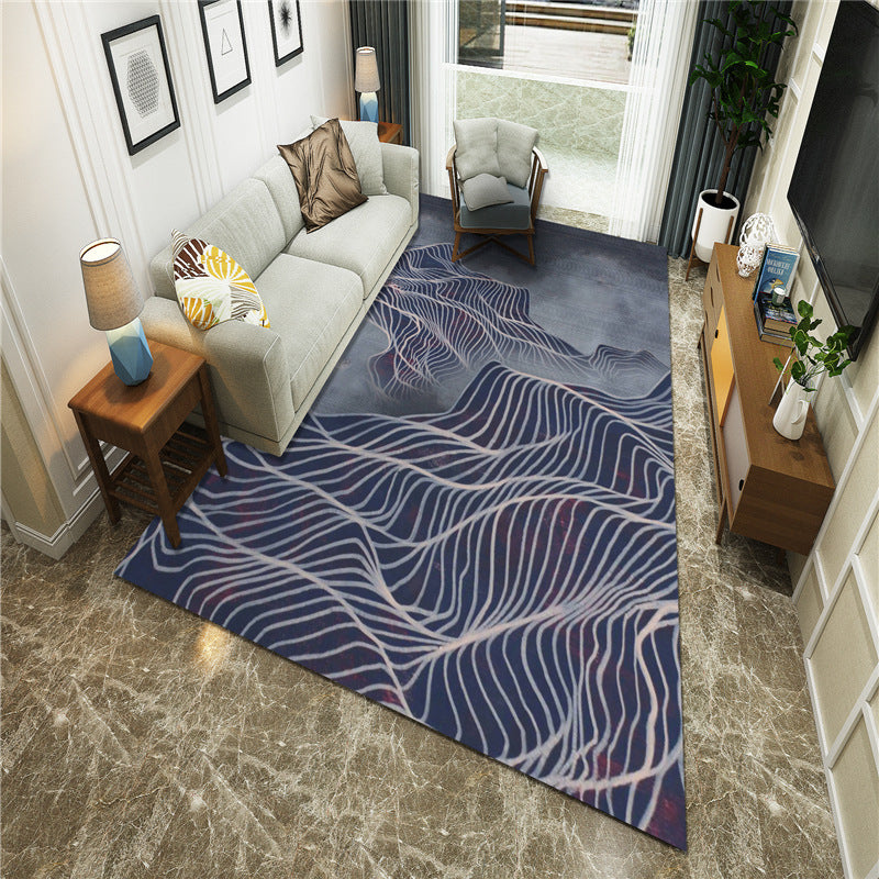 New Chinoiserie Area Rug Multi Colored Abstract Wave Rug Stain Resistant Washable Non-Slip Backing Rug for Lounge