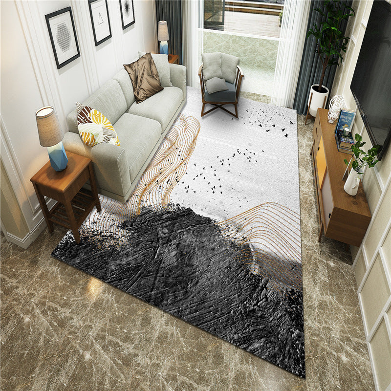 New Chinoiserie Area Rug Multi Colored Abstract Wave Rug Stain Resistant Washable Non-Slip Backing Rug for Lounge