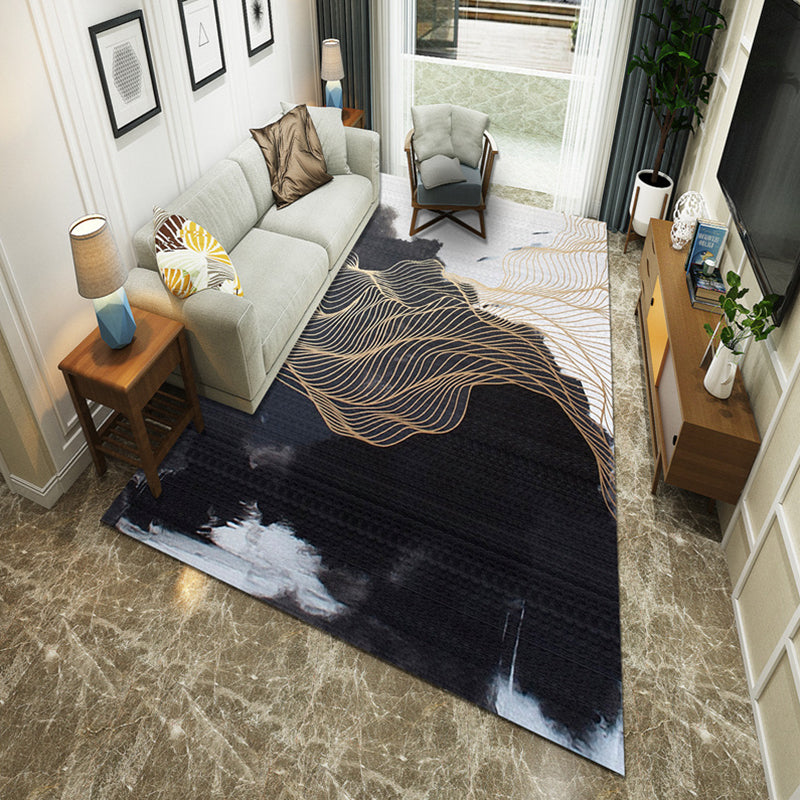 New Chinoiserie Area Rug Multi Colored Abstract Wave Rug Stain Resistant Washable Non-Slip Backing Rug for Lounge