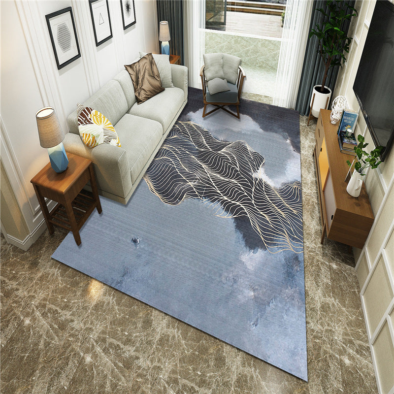 New Chinoiserie Area Rug Multi Colored Abstract Wave Rug Stain Resistant Washable Non-Slip Backing Rug for Lounge