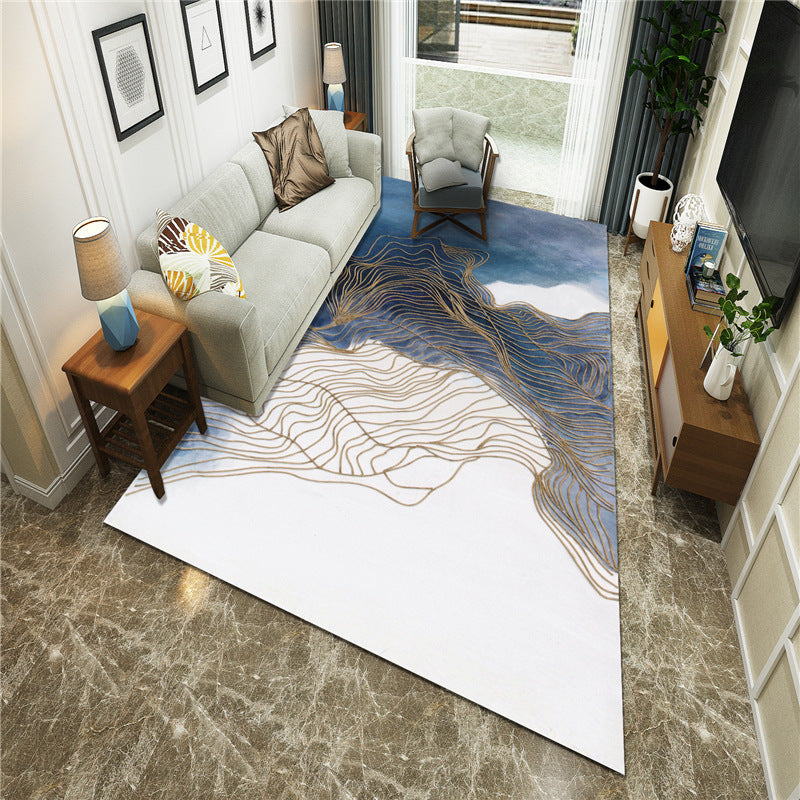 New Chinoiserie Area Rug Multi Colored Abstract Wave Rug Stain Resistant Washable Non-Slip Backing Rug for Lounge