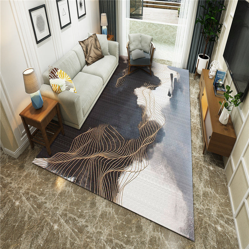 New Chinoiserie Area Rug Multi Colored Abstract Wave Rug Stain Resistant Washable Non-Slip Backing Rug for Lounge