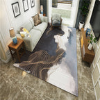 New Chinoiserie Area Rug Multi Colored Abstract Wave Rug Stain Resistant Washable Non-Slip Backing Rug for Lounge