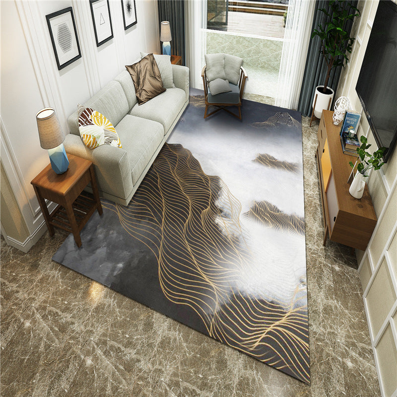 New Chinoiserie Area Rug Multi Colored Abstract Wave Rug Stain Resistant Washable Non-Slip Backing Rug for Lounge