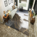 New Chinoiserie Area Rug Multi Colored Abstract Wave Rug Stain Resistant Washable Non-Slip Backing Rug for Lounge