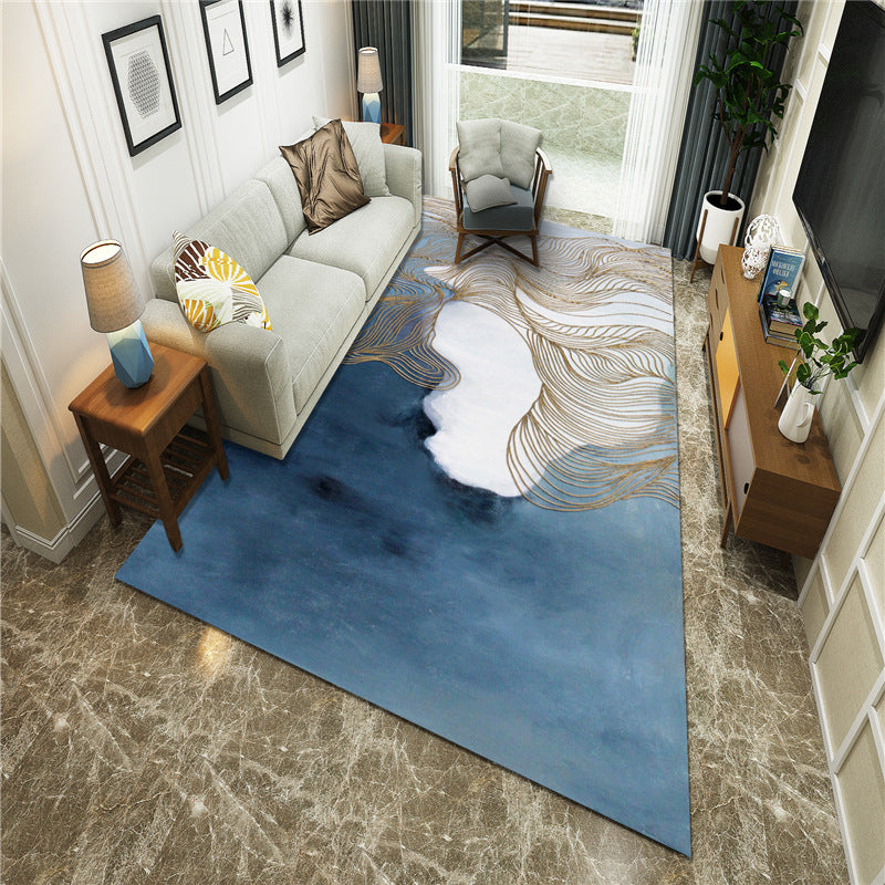 New Chinoiserie Area Rug Multi Colored Abstract Wave Rug Stain Resistant Washable Non-Slip Backing Rug for Lounge