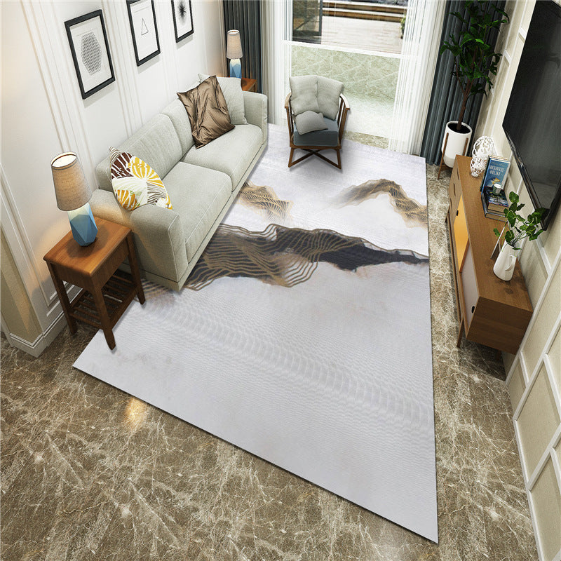New Chinoiserie Area Rug Multi Colored Abstract Wave Rug Stain Resistant Washable Non-Slip Backing Rug for Lounge