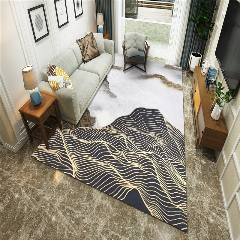 New Chinoiserie Area Rug Multi Colored Abstract Wave Rug Stain Resistant Washable Non-Slip Backing Rug for Lounge