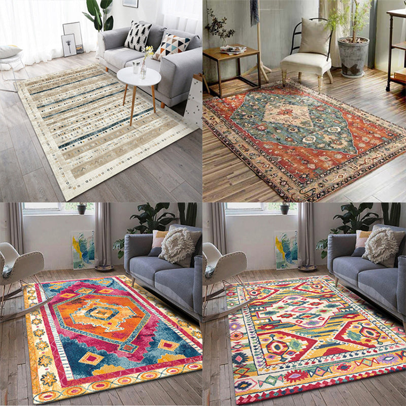 Exotic antique carpet multicolored geometric print rug non-slip back pet-friendly machine washable rug for large room