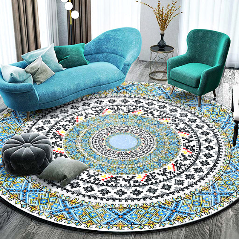 Chic Mandala Print Rug Multicolored Moroccan Rug Polypropylene Stain Resistant Pet Friendly Non-Slip Back Rug for Home
