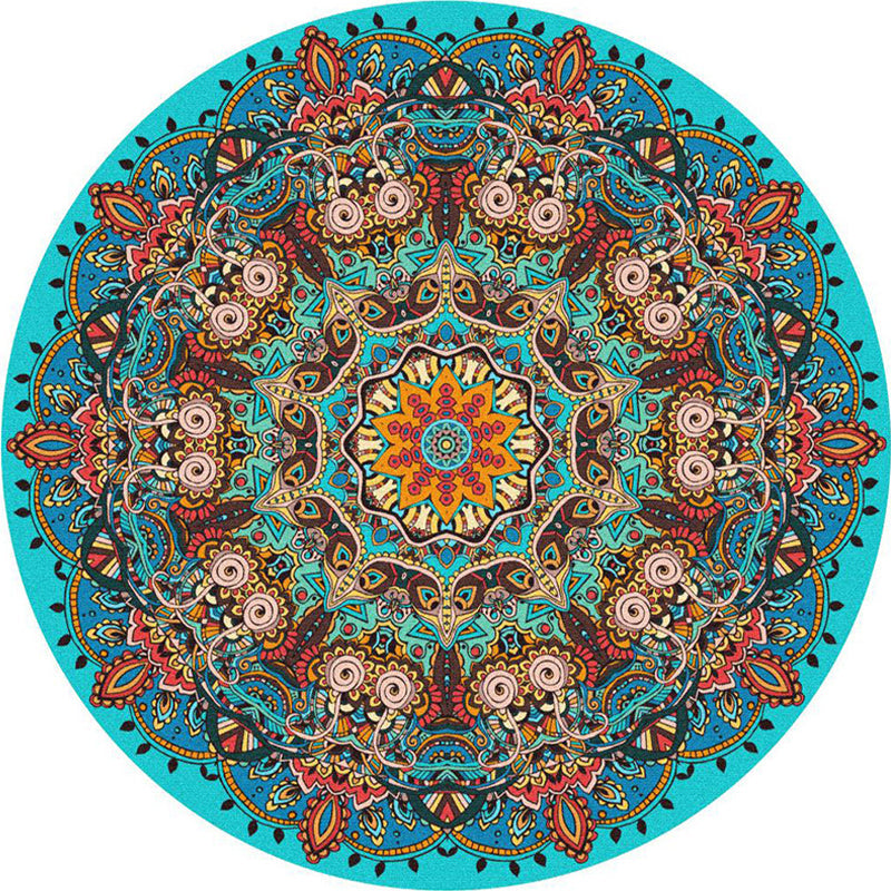 Ethnic Multi-Color Print Rug Polyester Persian Rug Stain Resistant Machine Washable Non-Slip Back Rug for the Living Room