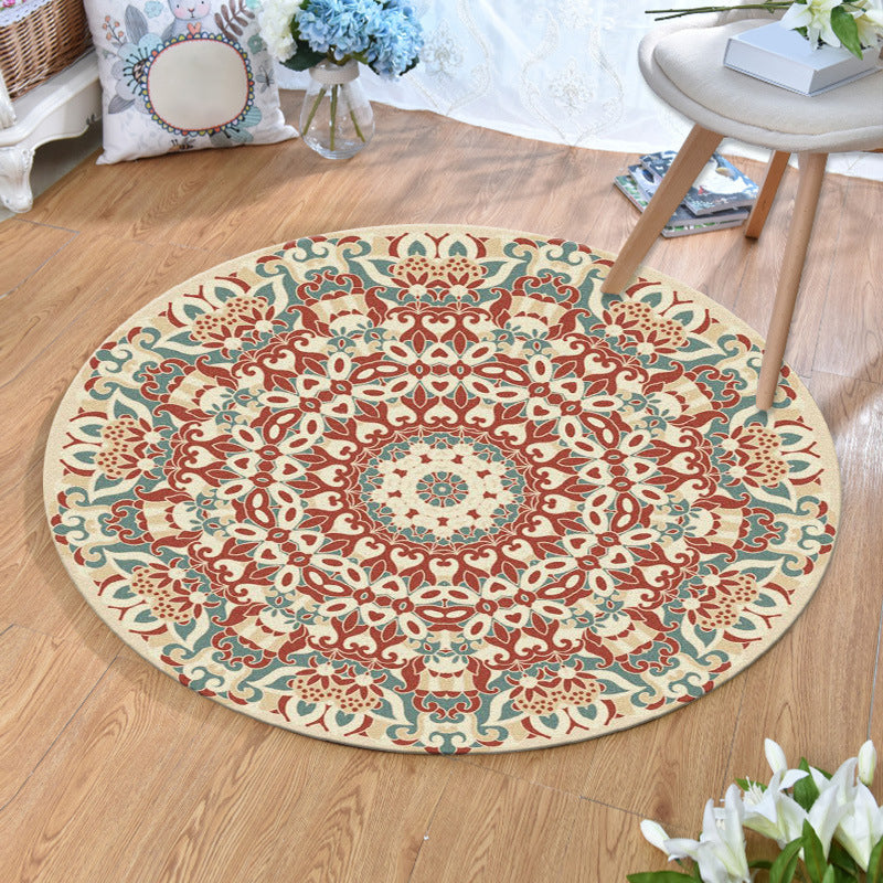 Ethnic Multicolor Print Carpet Polyester Persian Carpet Stain Resistant Machine Washable Non-Slip Carpet for the Living Room
