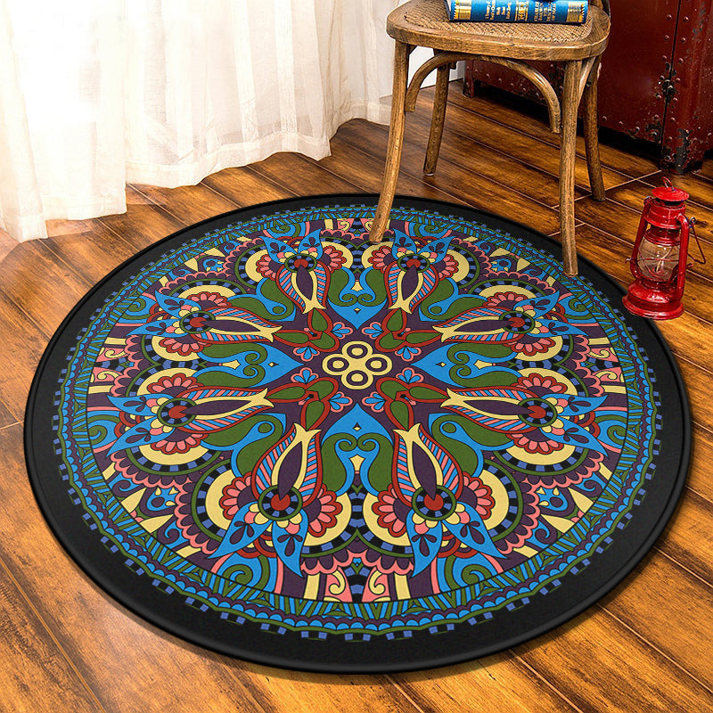 Retro Moroccan Style Rug Multi-Colors Mandala Rug stain-resistant machine washable non-slip backing rug for the door