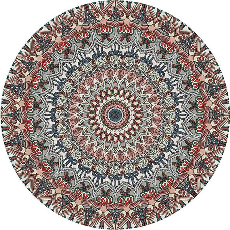 Multicolored bedroom rug Moroccan mandala printed rug Synthetic non-slip backing Washable stain-resistant rug