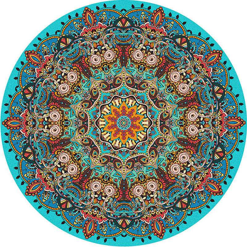 Multicolored bedroom rug Moroccan mandala printed rug Synthetic non-slip backing Washable stain-resistant rug