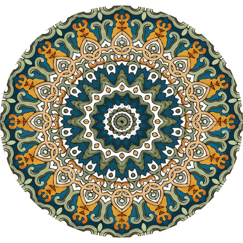 Aesthetic Mandala Rug Multicolored Moroccan Rug Polyester Non-slip Back Washable Stain-resistant Rug for Room