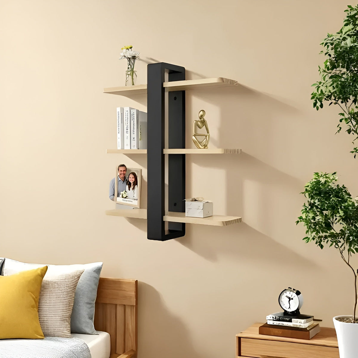 NordWood Wall Shelf | Solid Pine | 3 Levels | Space-saving & Decorative | Natural Wood