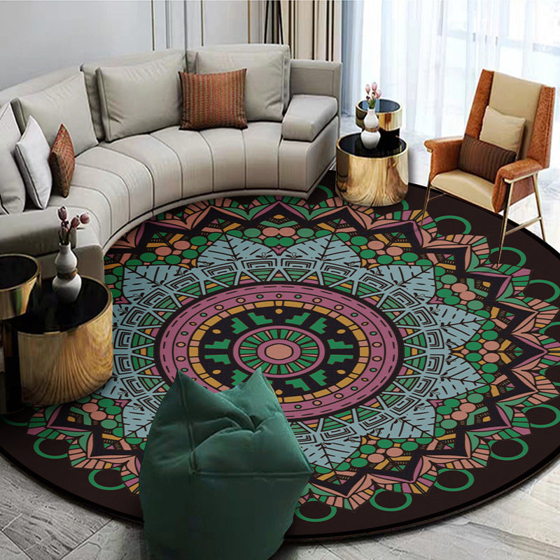 Exotic Mandala EKRAN RUG Multicolor Persian Carpet Synthetic Washable Pet-Friendly Non-Slip Rug for Living Room