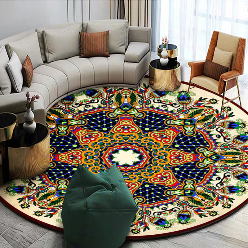 Exotic Mandala EKRAN RUG Multicolor Persian Carpet Synthetic Washable Pet-Friendly Non-Slip Rug for Living Room