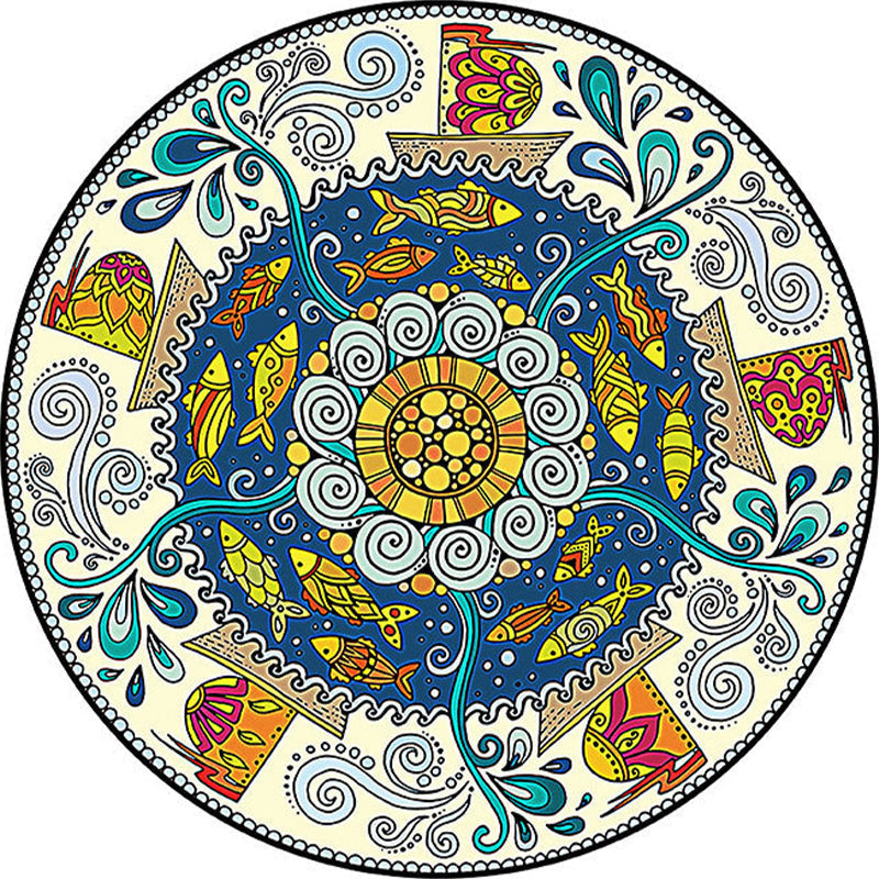 Colorfully patterned folk art printed carpet polyester Moroccan carpet with non-slip backing pet-friendly machine washable carpet for guest room