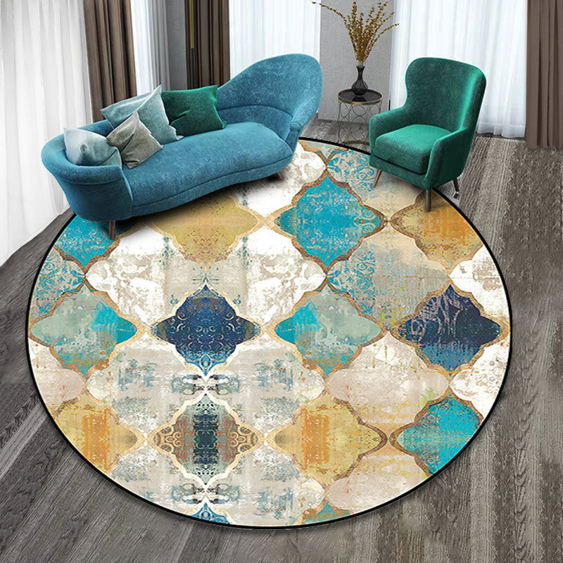 Colorfully patterned folk art printed carpet polyester Moroccan carpet with non-slip backing pet-friendly machine washable carpet for guest room