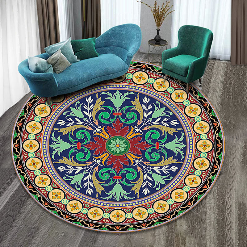 Colorfully patterned folk art printed carpet polyester Moroccan carpet with non-slip backing pet-friendly machine washable carpet for guest room