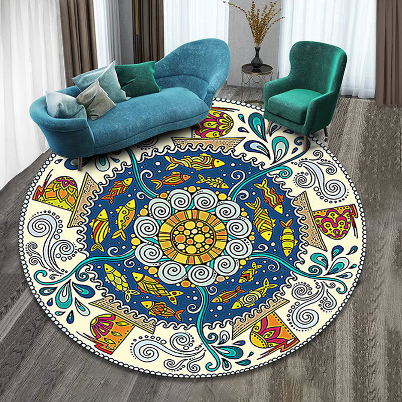 Colorfully patterned folk art printed carpet polyester Moroccan carpet with non-slip backing pet-friendly machine washable carpet for guest room