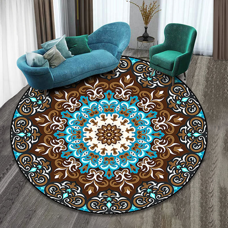 Colorfully patterned folk art printed carpet polyester Moroccan carpet with non-slip backing pet-friendly machine washable carpet for guest room