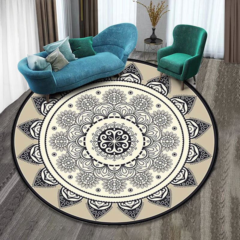 Colorfully patterned folk art printed carpet polyester Moroccan carpet with non-slip backing pet-friendly machine washable carpet for guest room