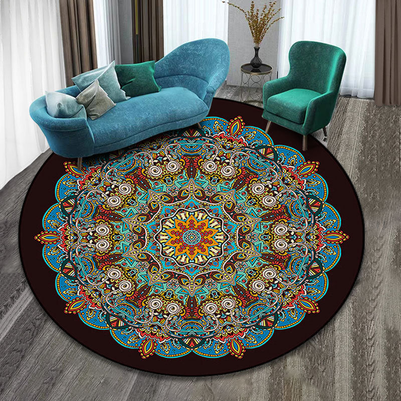 Colorfully patterned folk art printed carpet polyester Moroccan carpet with non-slip backing pet-friendly machine washable carpet for guest room
