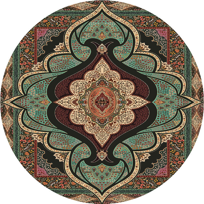 Olden Turkish Folk Art Carpet Multicolored Persian Carpet Polyester Non-Slip Stain-Resistant Washable Rug for the Room