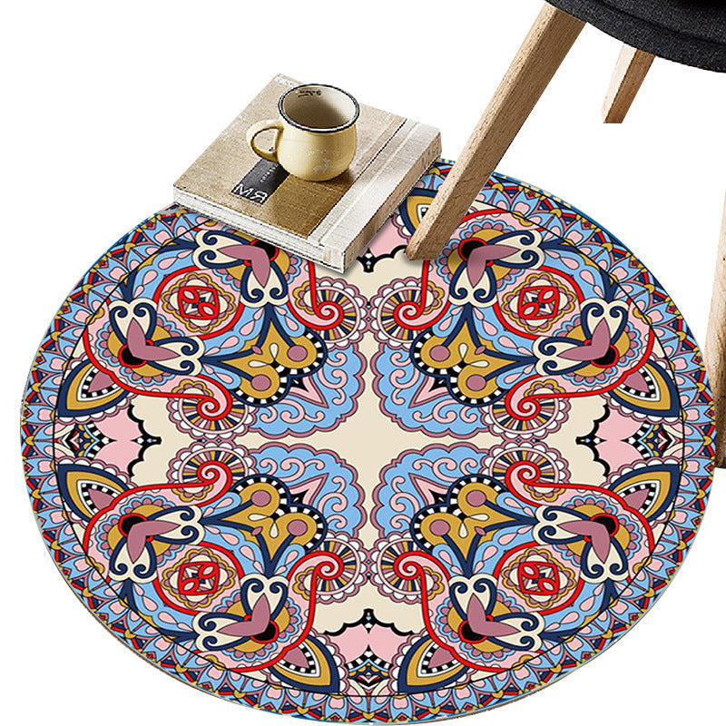 Art Deco Morocco Rug Multi-Colored Mandala Rug Pet-Friendly Machine Washable Non-Slip Rug for Bedroom