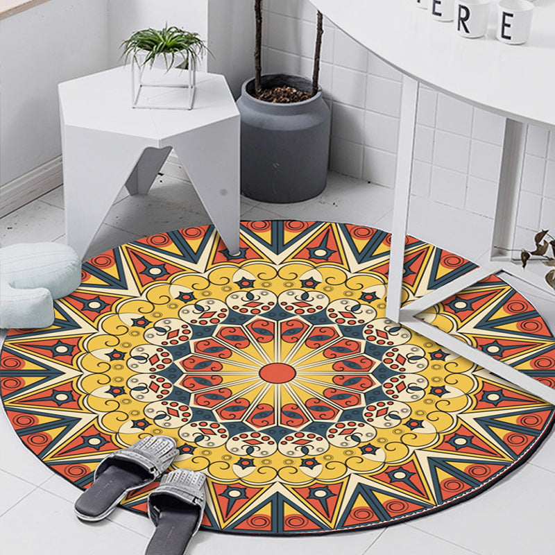 Art Deco Morocco Rug Multi-Colored Mandala Rug Pet-Friendly Machine Washable Non-Slip Rug for Bedroom