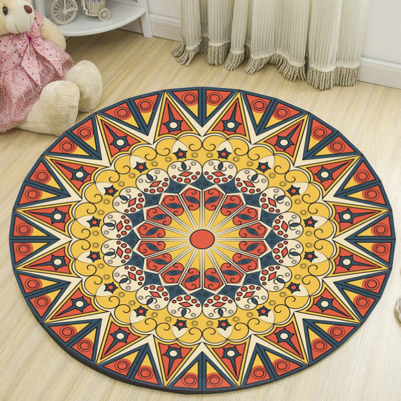 Art Deco Morocco Rug Multi-Colored Mandala Rug Pet-Friendly Machine Washable Non-Slip Rug for Bedroom