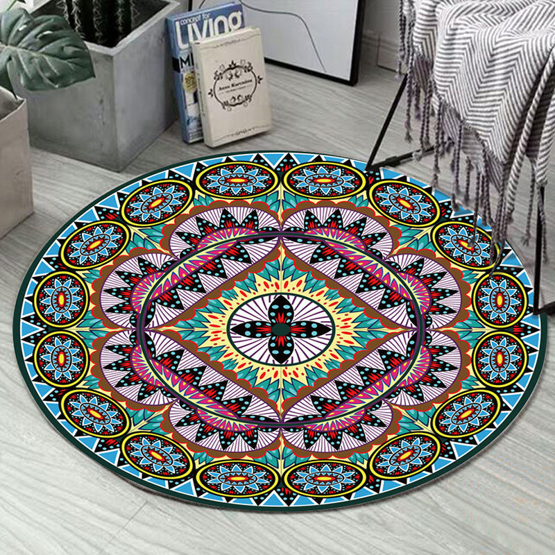 Art Deco Morocco Rug Multi-Colored Mandala Rug Pet-Friendly Machine Washable Non-Slip Rug for Bedroom