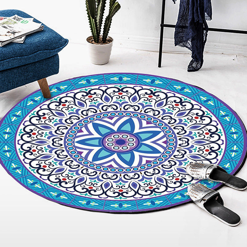 Art Deco Morocco Rug Multi-Colored Mandala Rug Pet-Friendly Machine Washable Non-Slip Rug for Bedroom