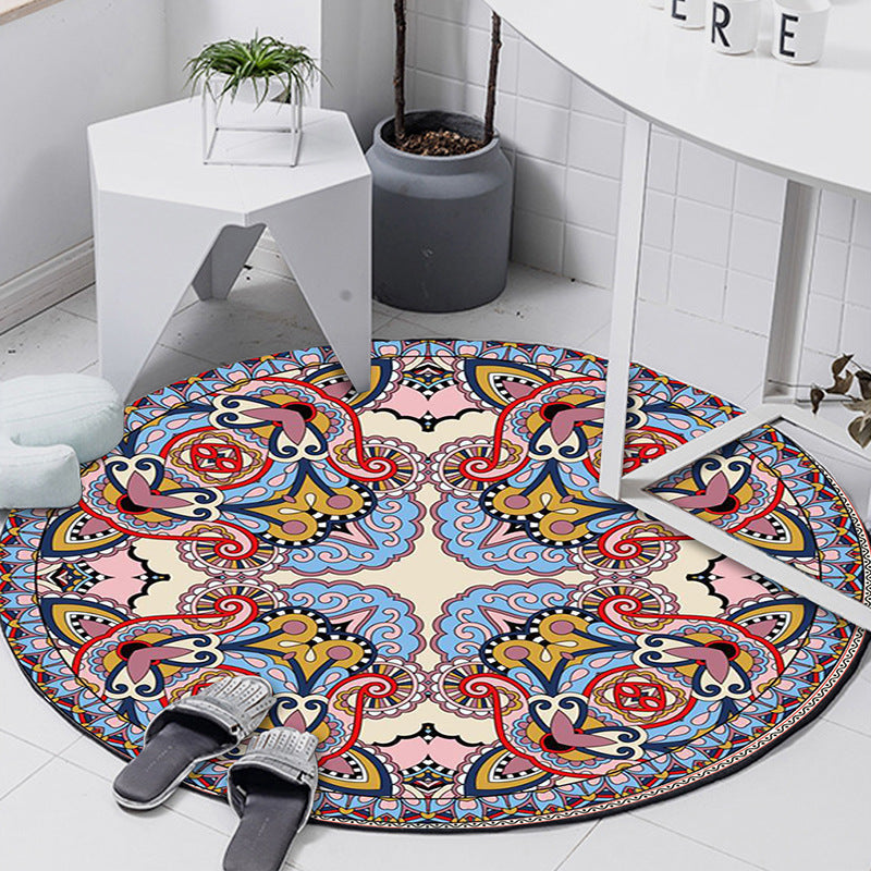Art Deco Morocco Rug Multi-Colored Mandala Rug Pet-Friendly Machine Washable Non-Slip Rug for Bedroom