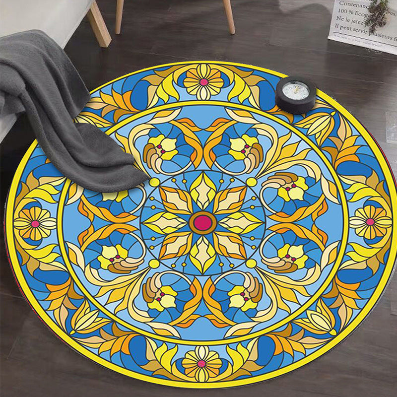 Art Deco Morocco Rug Multi-Colored Mandala Rug Pet-Friendly Machine Washable Non-Slip Rug for Bedroom