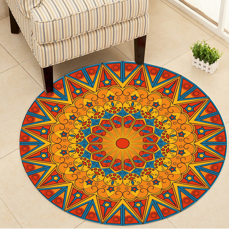 Art Deco Morocco Rug Multi-Colored Mandala Rug Pet-Friendly Machine Washable Non-Slip Rug for Bedroom