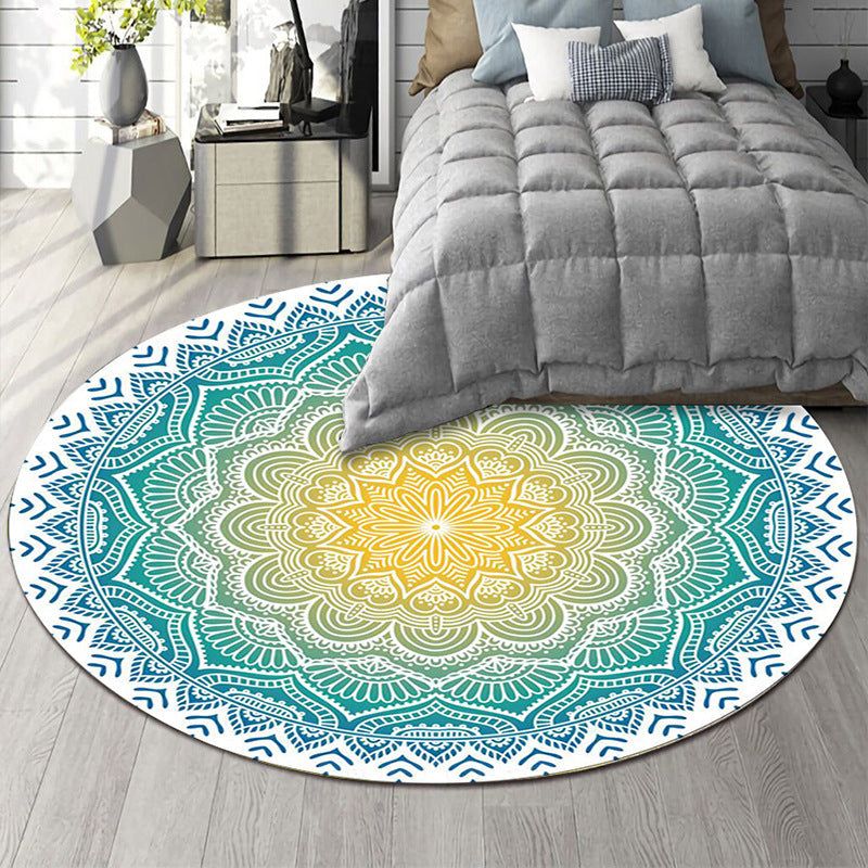 Art Deco Morocco Rug Multi-Colored Mandala Rug Pet-Friendly Machine Washable Non-Slip Rug for Bedroom