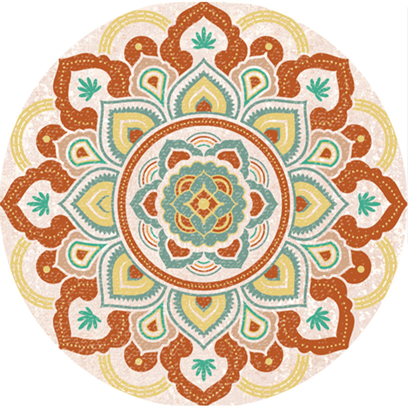 Classic Multi Color Moroccan Carpet Synthetic Mandala Print Rug Pet Friendly Non-Slip Washable Rug for Home