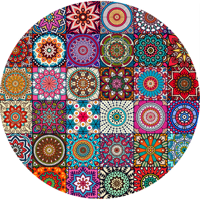 Classic Multi Color Moroccan Carpet Synthetic Mandala Print Rug Pet Friendly Non-Slip Washable Rug for Home